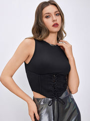 Lace Up Solid Crop Top