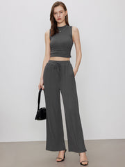 Ruched Tank Crop Top & Elastic Waist Knotted Trousers Set