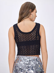 Knitted Hollow Out Crop Tank Top