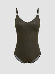Shaping V-neck Solid Texture One Piece Swimsuit