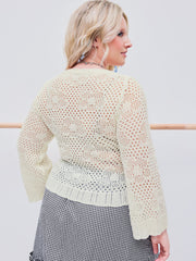 Bowknot Hollow Out Knitted Bell Sleeve Top Curve & Plus