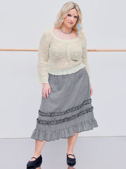 Bowknot Hollow Out Knitted Bell Sleeve Top Curve & Plus