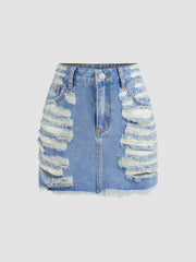 Cider Denim Low Rise Ripped Mini Skirt
