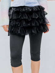 Satin Mid Rise Layered Tulle Ruffle Skort