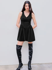 V-neck Pleated Sleeveless Mini Dress