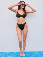 Solid V-neck Underwire Bikini Set