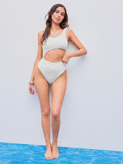 Shaping Scoop Neckline Cut Out One Piece Swimsuit