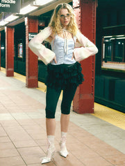 Satin Mid Rise Layered Tulle Ruffle Skort