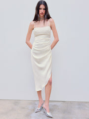 Floral Lace Ruched Midi Dress