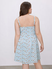 Square Neck Floral Mini Dress Curve & Plus