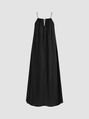 Woven V-neck Solid Knotted Maxi Dress