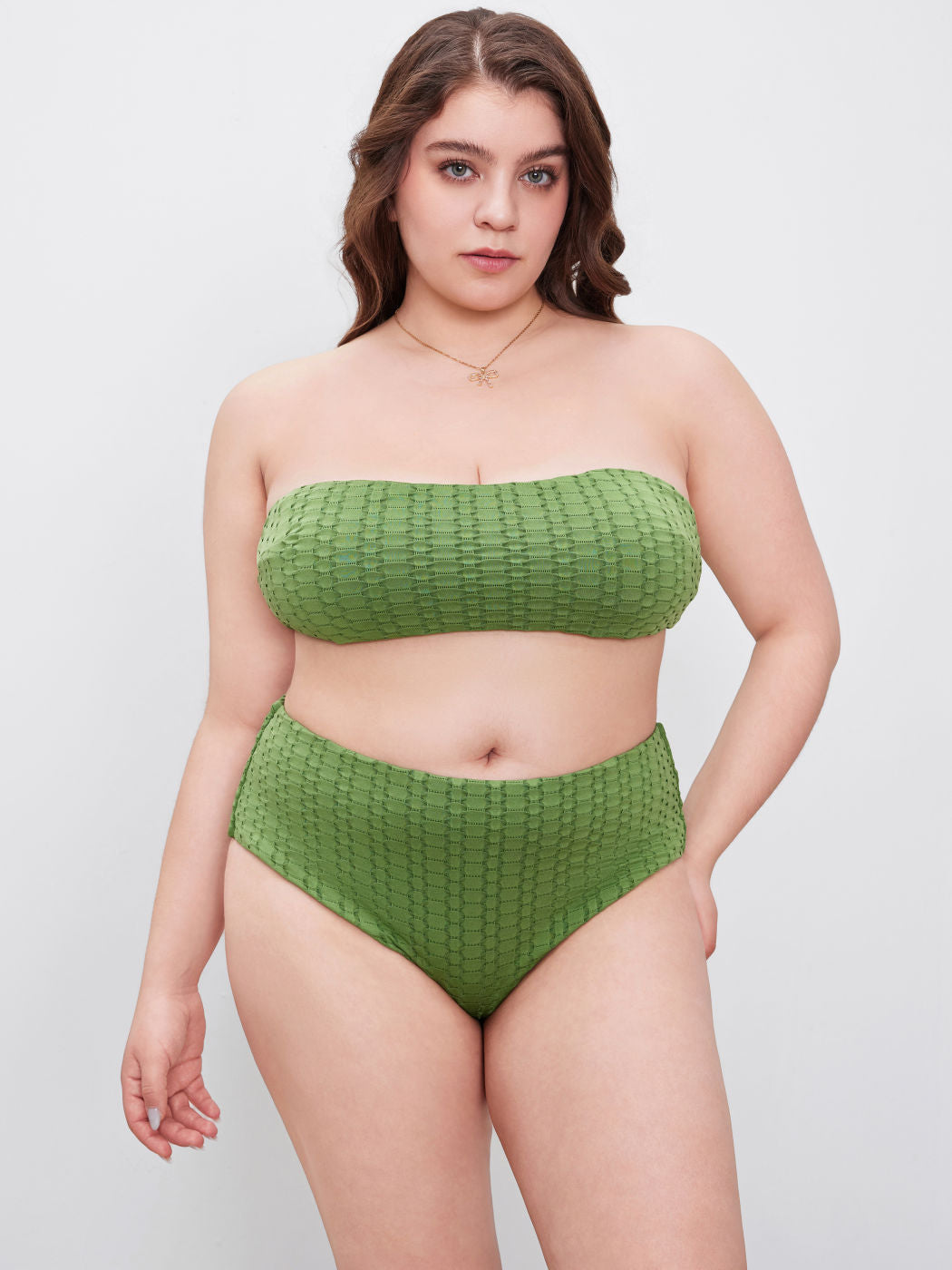 Tie Back Textured Bandeau Bikini Set Curve & Plus