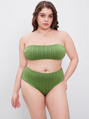 Tie Back Textured Bandeau Bikini Set Curve & Plus
