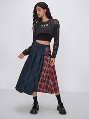Knit Round Neckline Hollow Out Long Sleeve Crop Top