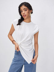 Asymmetrical Hem Short Sleeve Top