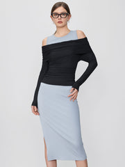 Off-shoulder Long Sleeve Top & Split Maxi Dress