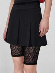 Mid Rise Pleated Mini Skirt & Lace Shorts