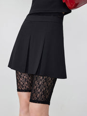 Mid Rise Pleated Mini Skirt & Lace Shorts
