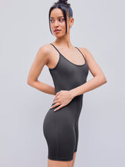 Scoop Neckline Mid Rise Solid Active Romper