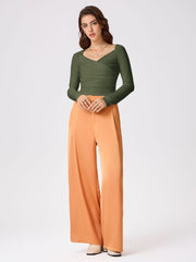 V-neck Solid Long Sleeve Top
