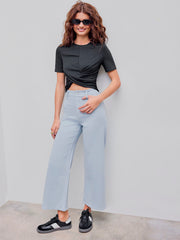 Round Neck Twist Solid Short Sleeve Tee