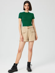Round Neckline Knit Short Sleeve Top
