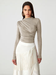 Stand Collar Ruched Long Sleeve Tee