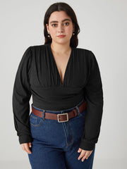 Jersey V-neck Solid Ruched Bodysuit Curve & Plus