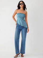 Ruched Asymmetrical Hem Tube Top