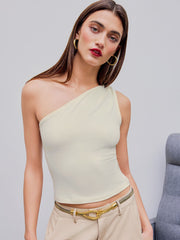 Asymmetrical Neck Solid Crop Top