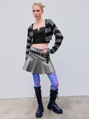 V-neck Studded Zipper Crop Top