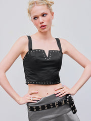 V-neck Studded Zipper Crop Top