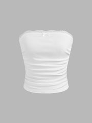 Solid Ruched Tube Crop Top