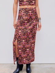 Mid Rise Aztec Split Maxi Skirt