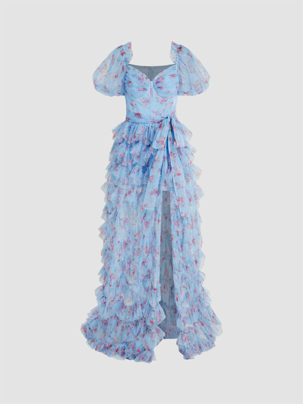 Mesh Sweetheart Floral Corset Detachable Layered Maxi Dress
