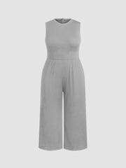 Solid Sleeveless Wide Leg Jumpsuit Curve & Plus