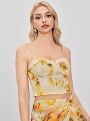 Satin Sweetheart  Abstract Crop Cami Top