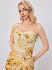 Satin Sweetheart  Abstract Crop Cami Top