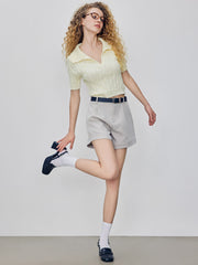 V-neck Knitted Crop Short Sleeve Top