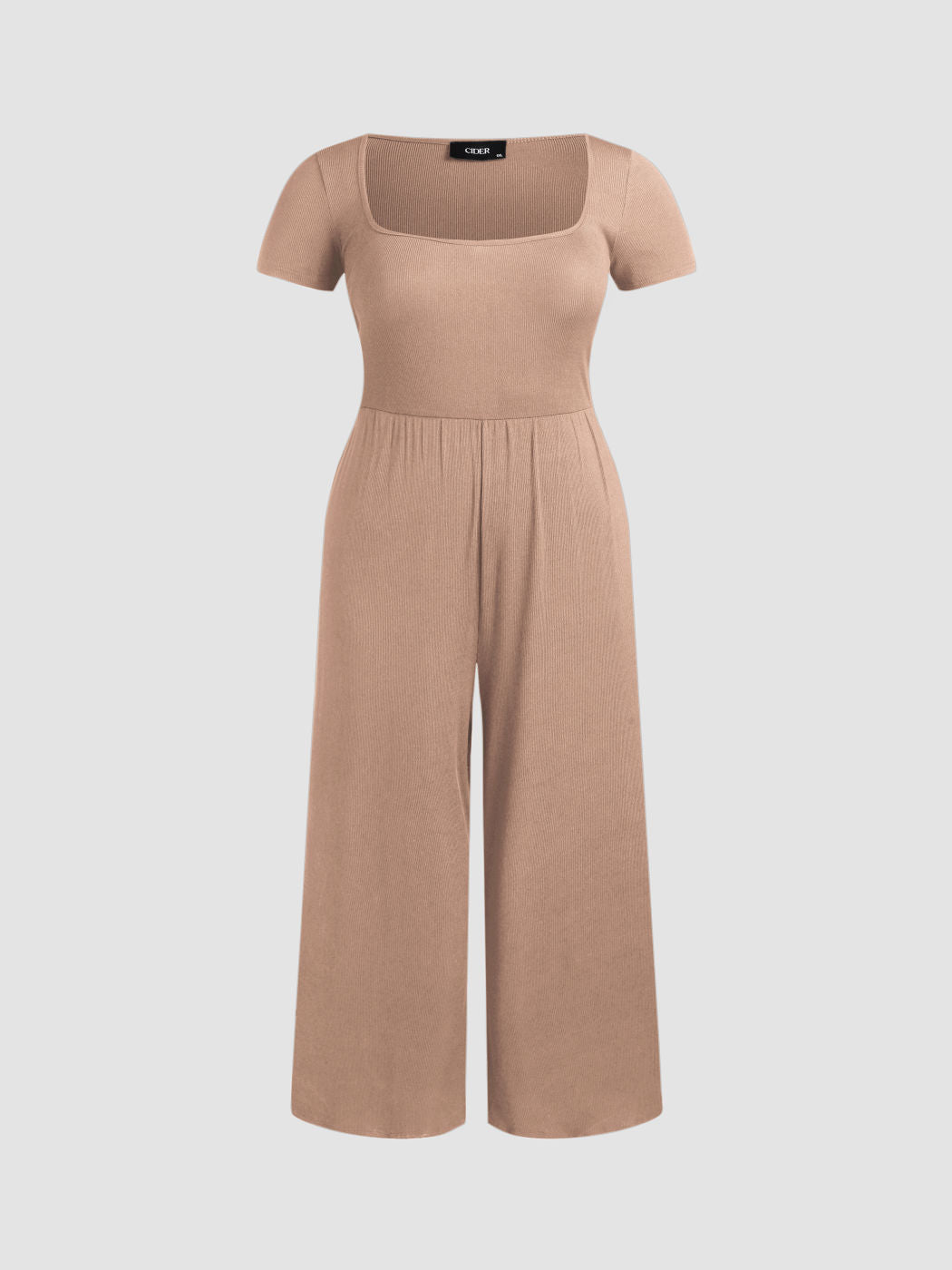 Scoop Neckline Short Sleeve Wide Leg Jumpsuit Curve & Plus