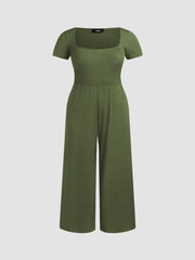 Scoop Neckline Short Sleeve Wide Leg Jumpsuit Curve & Plus