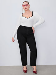 V-neck Knitted Long Sleeve Top Curve & Plus