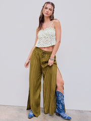 Mid Rise Split Wide Leg Trousers