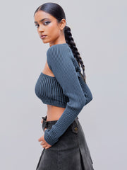 Rib Solid Knitted Tube Top & Long Sleeve Shrug