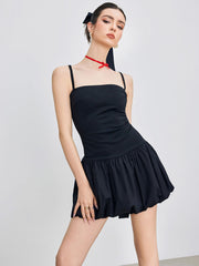 Collarless Solid Bubble Hem Cami Mini Dress