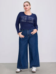 Graphic Button Crop Tee Curve & Plus