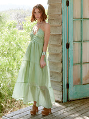 Cut Out Ruffle Hem Tiered Tulle Maxi Dress