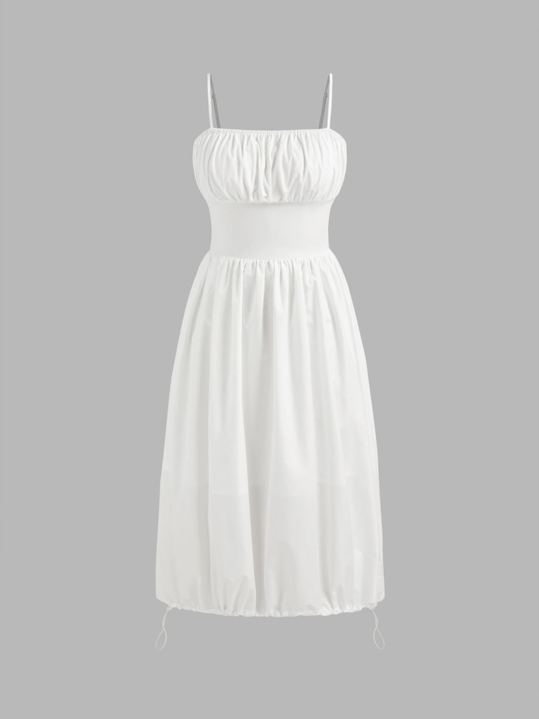 Woven Square Neck Corset Ruched Midi Dress