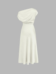 Asymmetrical Boat Neck Ruffle Maxi Dress