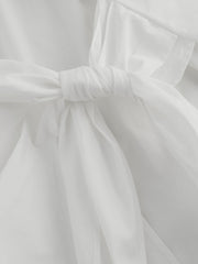 Woven Collar Solid Knotted Short Sleeve Shirt